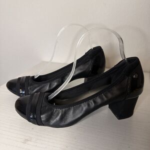 Vintage Anne Klein Sport Pump Shoes Womens‎ 9M Casual Big Heel Leather Black 90s